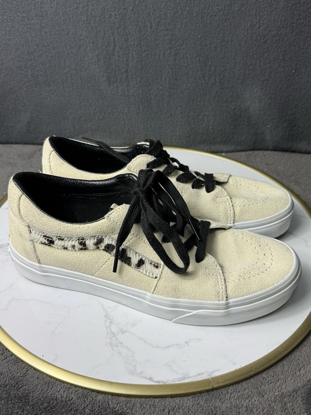 Vans Sk8 Low Soft Suede Marshmallow Dalmatian Womens Skate Shoes Sneakers Sz 7.5